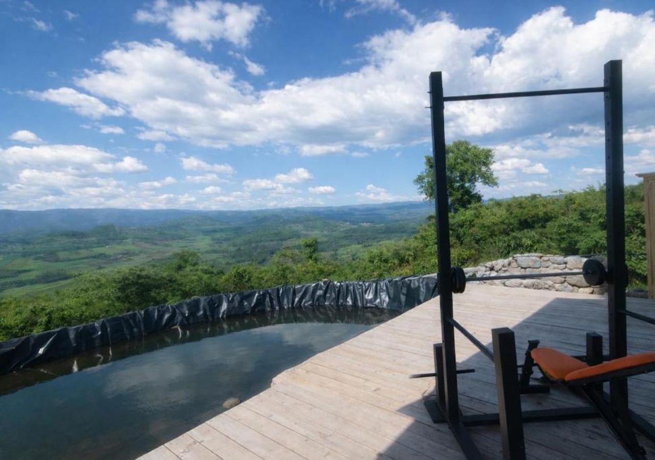 Pull-up bar overlooking valley